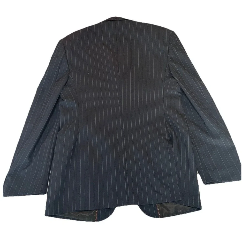 Hugo Boss Super 150 Sz 52 Blazer Sport Coat Mens Navy Blue Pin Stripe Italy